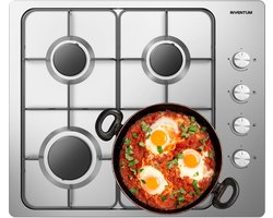 Inventum IKG6011RVS inbouw gaskookplaat 59 cm - 4-pits - Geïntegreerde vonkontsteking - Geschikt voor Nederlands gas - Na ombouw ook geschikt voor Belgisch gas en propaan/butaan - RVS/Zwart