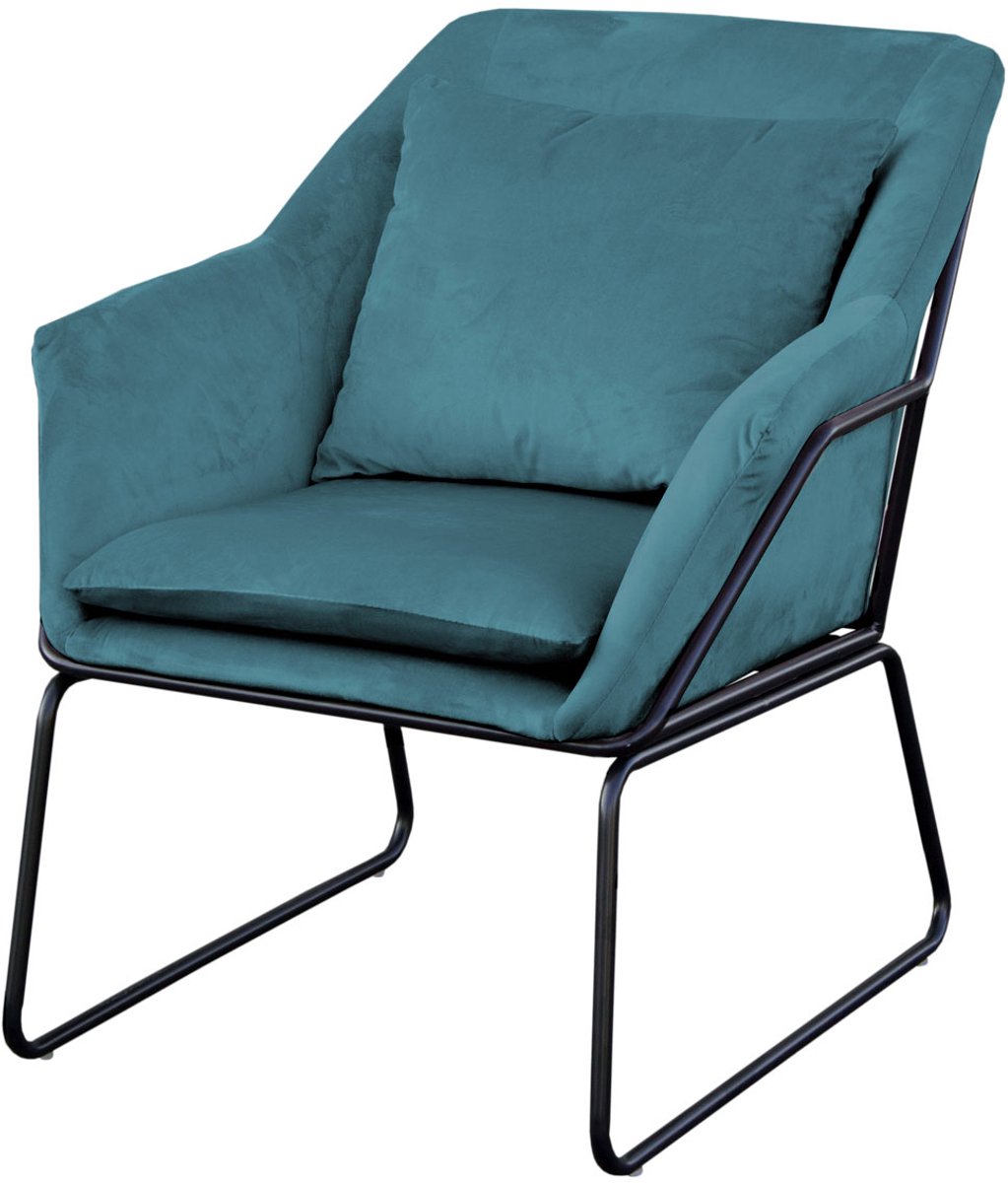 SVITA JOSIE loungestoel - gestoffeerd binnenstoel met armleuningen metalen frame fluwelen bekleding eenpersoonsbank modern petrol
