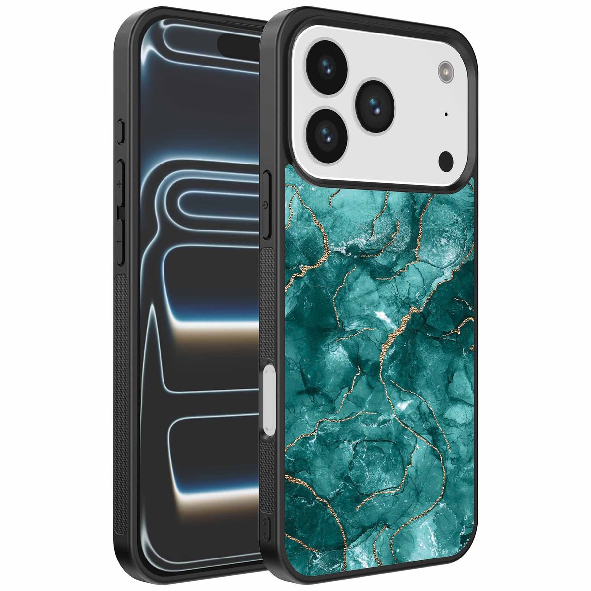 Geschikt voor iPhone 17 Pro Telefoonhoesje met marmer opdruk - TPU backcover case marble design - Goud Groen - Smartphonica geschikt voor iPhone 17 Pro