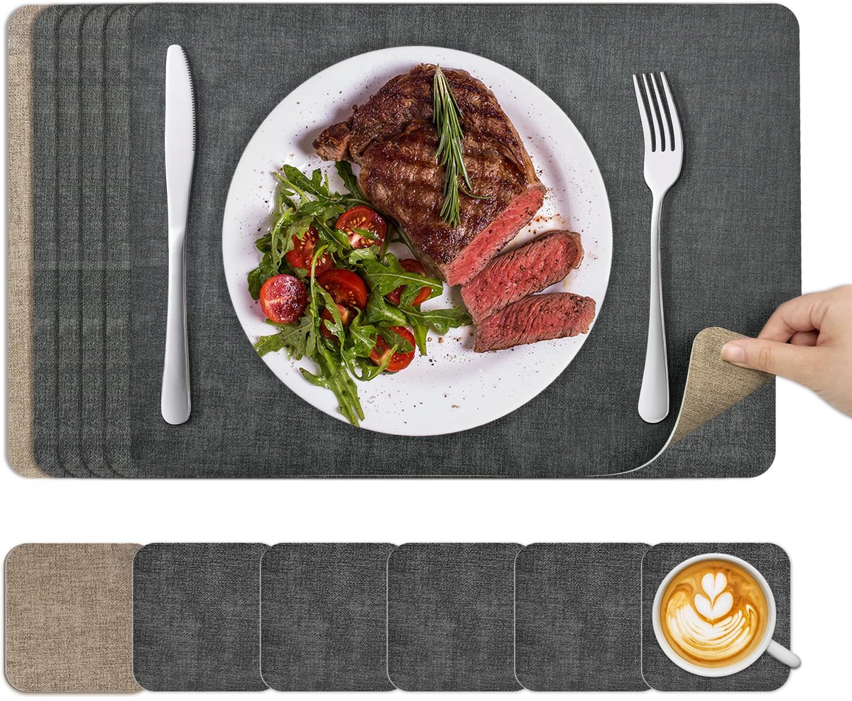 Ibenzoa® Stijlvolle en Wasbare Placemats Set van 6 met Antislip en Hittebestendigheid