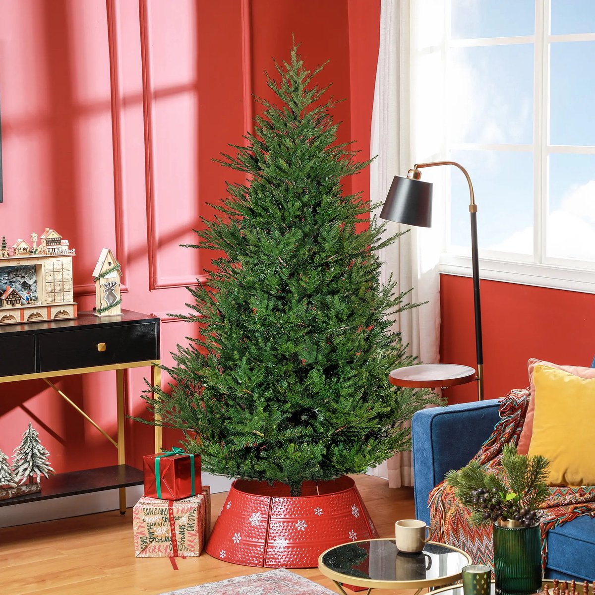 Pugsdrly Kerstboom 183 cm, realistisch uiterlijk, snelle opbouw, incl. standaard, brandveilig kunststof