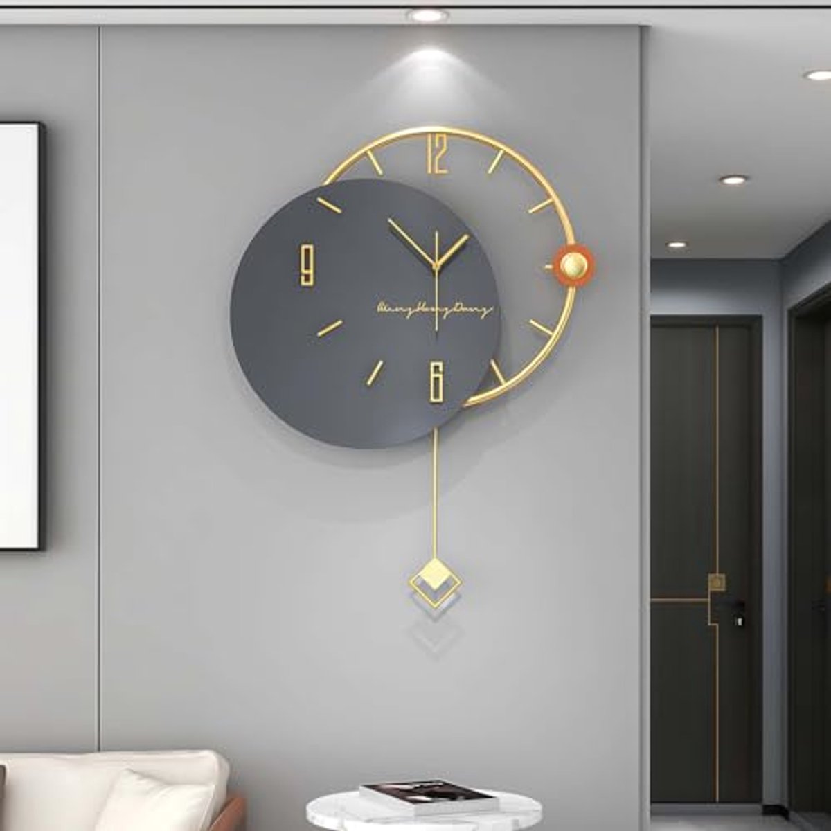 Moderne XXL Wandklok 52 x 68 cm - Stille Hoogglans Zwarte Pendelklok voor Minimalistische Decoratie