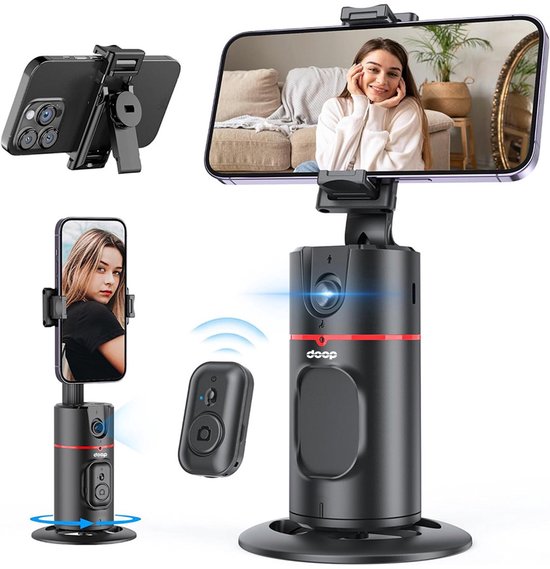 doop P02 - FACE TRACKING SELFIE STICK - Automatisch Volgstatief -Telefoon Statief met Camera - 360º draaibare roterende telefoonhouder - TRIPOD - Face Tracking - Geschikt voor iPhone & Samsung - Telefoonstandaard - selfiestick - Gezichtsherkenning AI