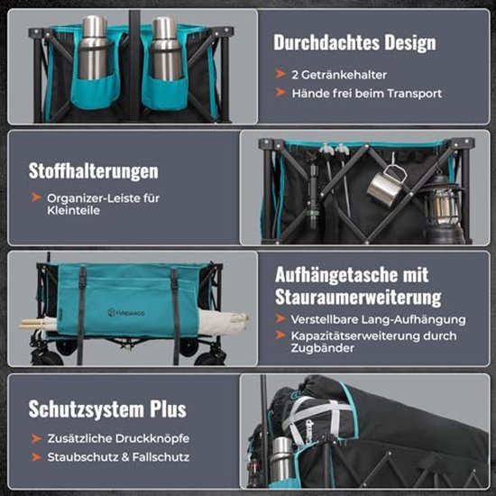 Opvouwbare Dubbeldekker Bolderkar met Achterklep en 500L Capaciteit voor Camping en Transport — afbeelding 2