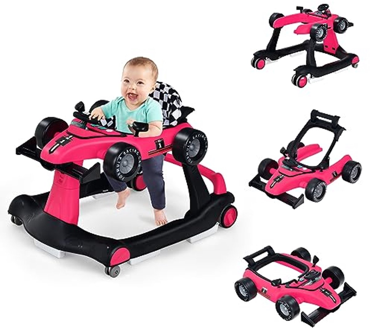 Image of 4-in-1 Autovorm Loophulp voor Baby's - Verstelbare en Opvouwbare Loopwagen met Muziek