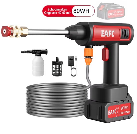 EAFC Hogedrukreiniger - Draadloze Hogedrukreiniger - Hogedrukreiniger Auto - Hogedrukreiniger Accu - Terrasreiniger - Hogedrukspuit - 21V-80Wh - 20000 mAh Accu - Luxe koffer - 40-60 minuten gebruik van EAFC — afbeelding 5
