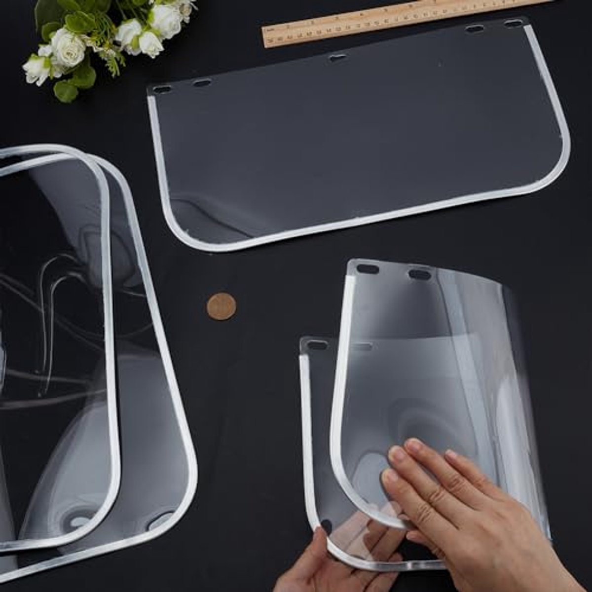 4 stuks lenzen voor gezichtsscherm, 39,5 x 20 cm, vervanging voor vizier, pvc, transparant, gezichtsscherm, complete vervanging voor veiligheidsvizier voor lassen, slijpen, doe-het-zelf