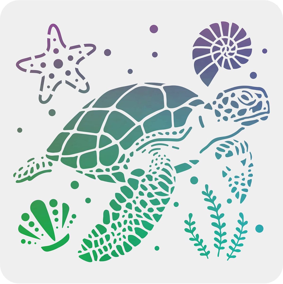 Herbruikbare schildpadsjablonen, 30 x 30 cm, zeester, zeewier, schelp, decoratie met zomerthema, sjablonen voor schilderen op hout, vloer, muur en tegels