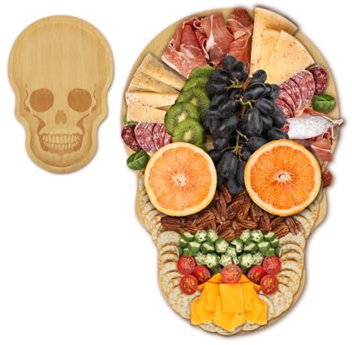 Grappige schedel houtsnijplank voor Halloween en feestelijke gelegenheden