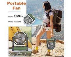 Oplaadbare Camping Ventilator met LED Lamp en 20.000 mAh Accu | Draagbare Tentventilator voor Buiten