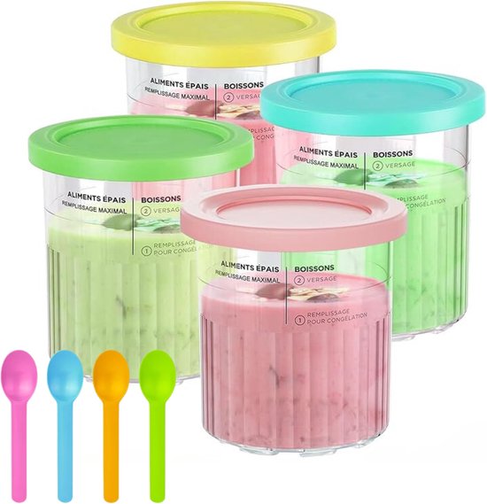 Bekers geschikt voor Ninja Creami Deluxe ijsmachine, Extra Bekers, Bakjes & Deksels - 4 stuks - containers compatibel met NC501EU & NC500EU Serie - BPA-vrij, vaatwasmachinebestendig, diverse kleuren