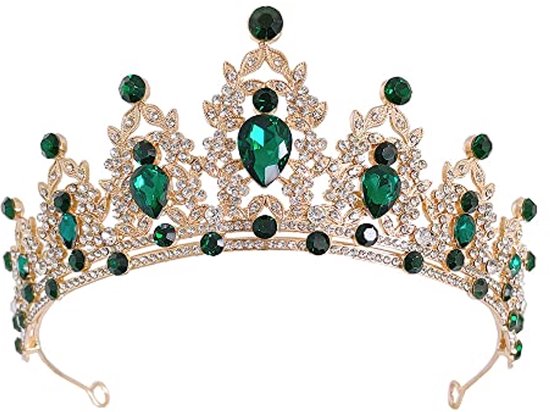 Elegante kristallen tiara kroon voor dames - Bruidskroon en prinses diadeem met groene glitter voor verjaardag en speciale gelegenheden