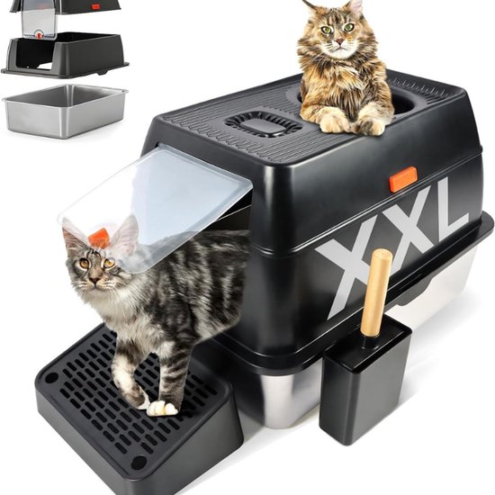 Roestvrijstalen Kattenbak Geur - Gemakkelijk Schoon Te Maken Hoge Zijkanten Halfgesloten Kattenbak voor Grote Katten (L #12