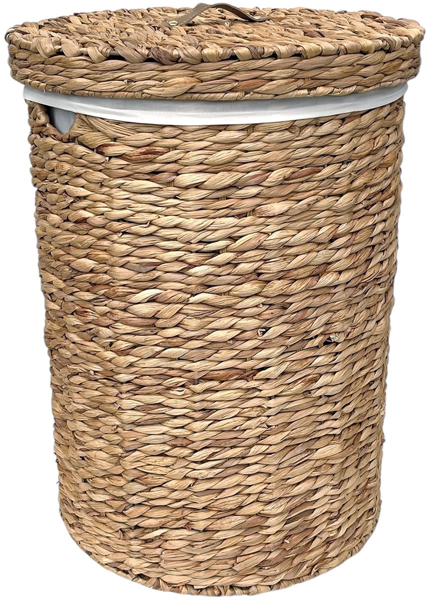 Lavandoux - Wasmand met Deksel - Waterhyacint - Naturel - L: Ø42 x H60 cm