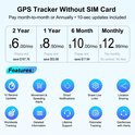 Prijzen voor GPS tracker abonnementen: 2 jaar, 1 jaar, 6 maanden, maandelijks. Met functies zoals 10 sec updates, bewegingsmeldingen, smart notificaties.