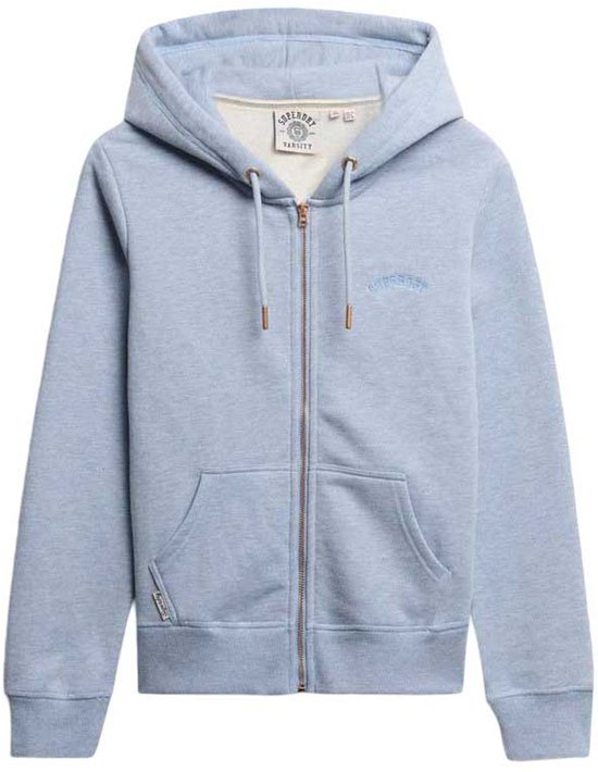 Sweat à capuche Superdry bleu clair zippé avec poches kangourou et logo brodé. En coton.