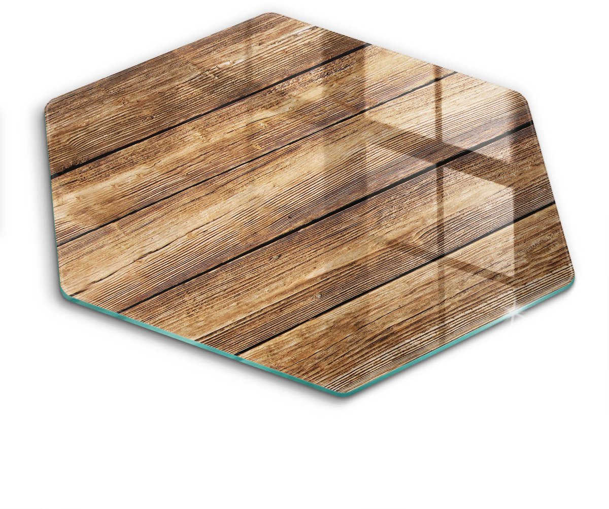 Wallfluent Glazen Snijplanken - Houtstructuur planken Snijplanken Glas - h40 cm - Bruin Snijplanken van Glas - Snijplank van Glas - Decoratieve Glazen Snijplank - Glazen Snijplank met Antislip