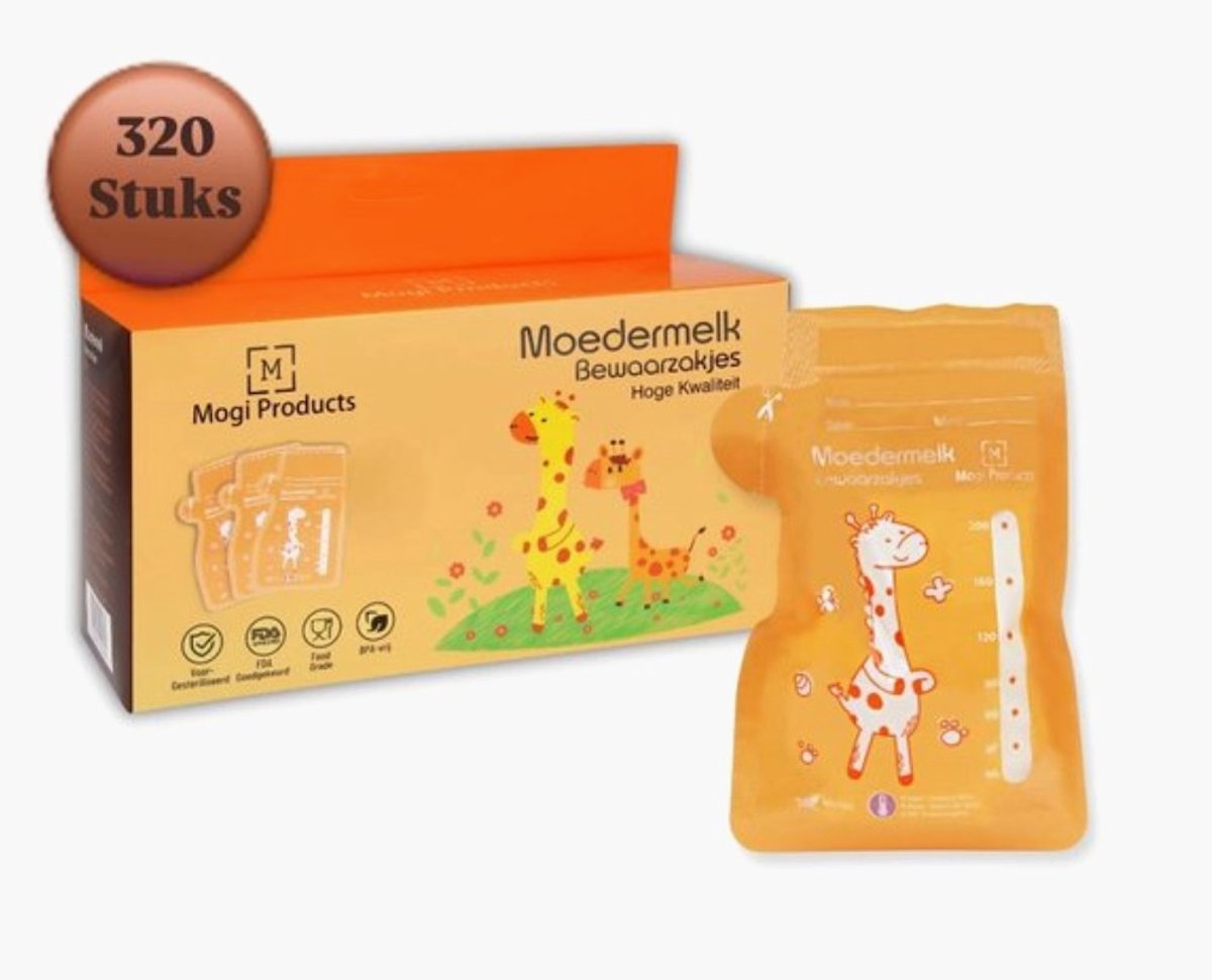 Mogi Products-Moedermelk Bewaarzakjes - 320 Stuks -200 ml Met Schenktuit - Borstvoeding Bewaarzakjes - Lekvrij - Melk Zakjes- BPA vrij -