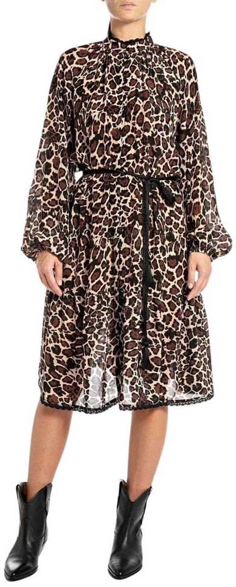 Replay W9113.000.74994 Midi-jurk Met Lange Mouwen Veelkleurig S Vrouw