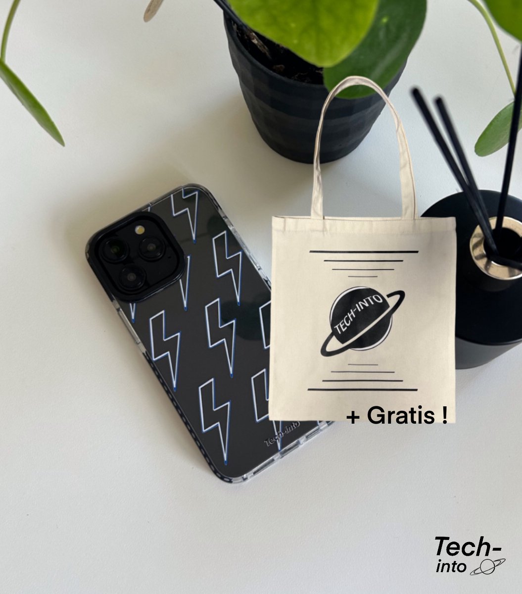 iPhone 15 Hoesje - Blue & White Lightning Case - met Gratis tote Bag (tijdelijk) - Doorzichtig Telefoonhoesje - Shockproof - Zwarte Bumper - Doorzichtige Back Cover - Bliksemschicht Patroon Hoesje
