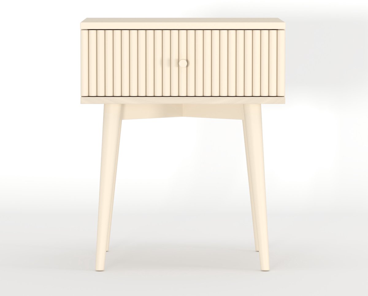 Nachtkastje Sem - Mango Hout - Wit - 45x55x35 cm (BxHxD) - Lade