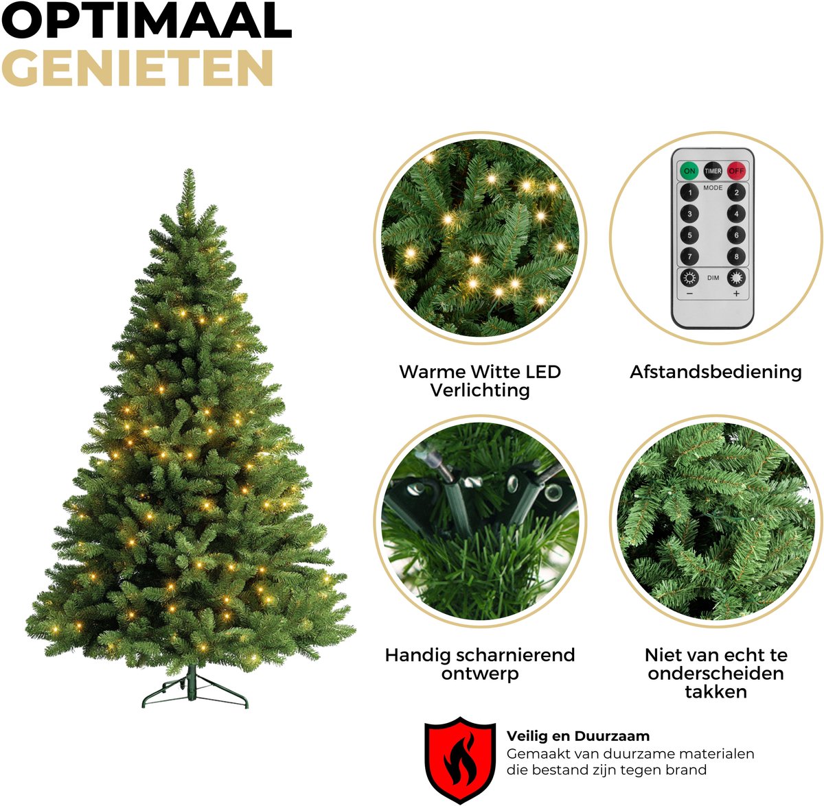 Ozocozy Kunstkerstboom - Kerstboom - 150 cm - Kunstkerstboom met LED-verlichting - Kerstboom met verlichting - 280 LED lampjes - 580 Takken - Kerst - Inclusief opbergtas – foto 7