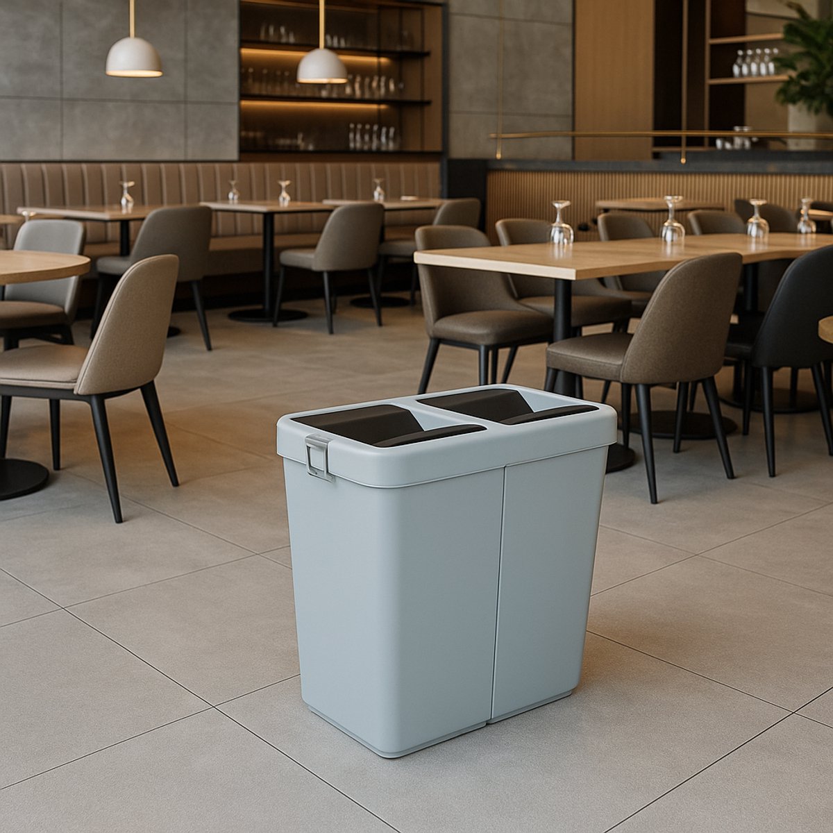 Motek® - 40 liter+40 liter=80 liter - Prullenbak Afvalscheiding - Gemaakt van 100% Gerecycled Kunststof - Grijs