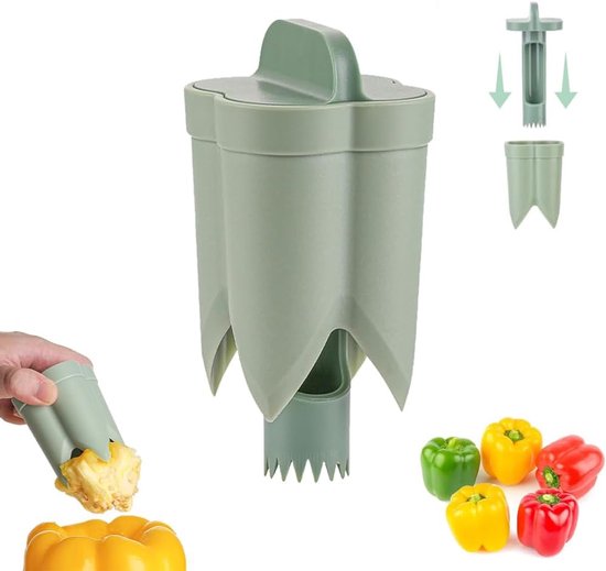 Dénoyauteur à poivre - Dénoyauteur et trancheur à poivre 2 en 1 - Dénoyauteur à légumes amélioré pour une préparation rapide et facile, Gadgets de cuisine pour la maison et le camping (Vert)