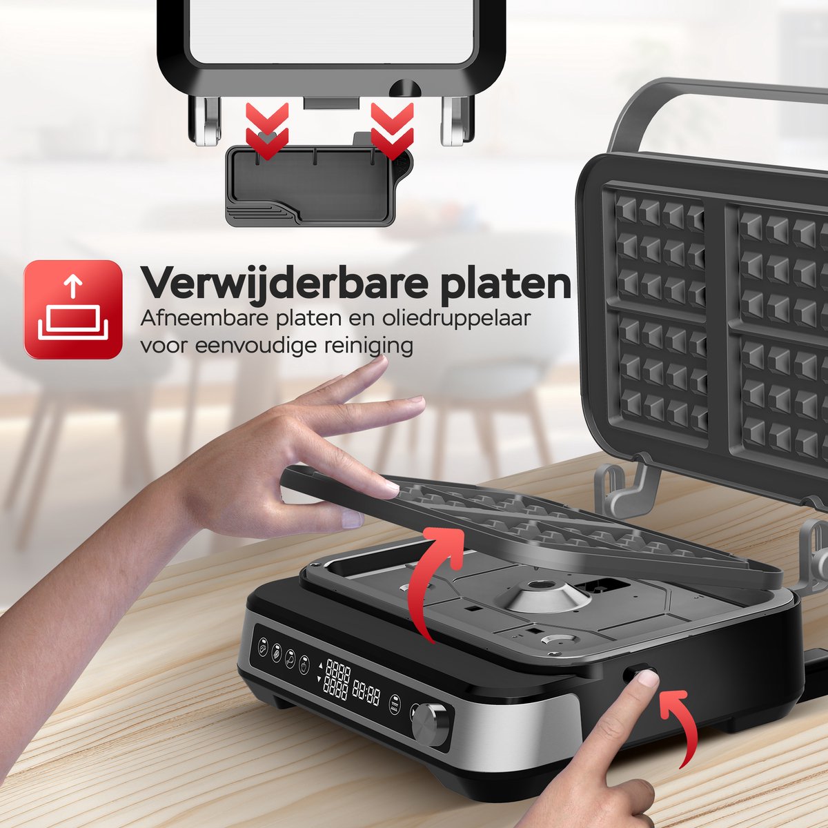 Turbotronic CG1W Contactgrill contactgrill met uitneembare platen - BPA Vrij - Panini Grill - 180º Uitklapbaar - Tosti apparaat Zwart - Wafelijzer thumbnail 6