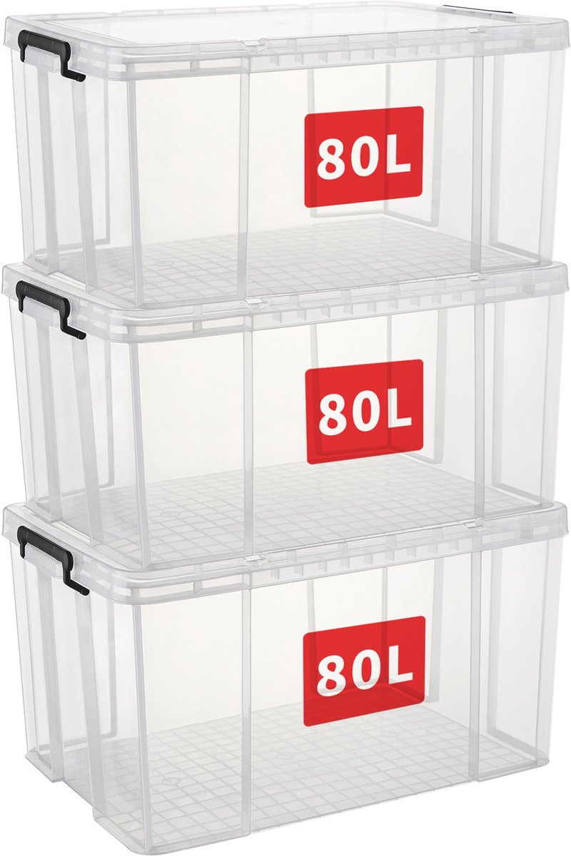 Azomor® Transparante en stapelbare opbergboxen met deksel en wielen voor thuis