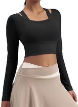 T-shirt de sport à manches longues LIORA - BH -gorge intégré - Respirant et gainant - Haut de Fitness avec coussinets de BH-gorge fixes - Détails en mesh - Sportif, respirant et élégant - Zwart - Taille XS