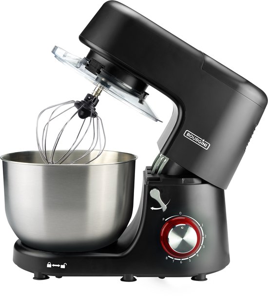 Bourgini Classic Kitchen Chef XL Keukenmachine – 6L Mengkom – 1500W – Zwart – Keukenmixer – Keukenrobot