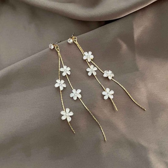 Boucles d'oreilles longues - Fleurs - Boucles d'oreilles linéaires - Fleurs roses