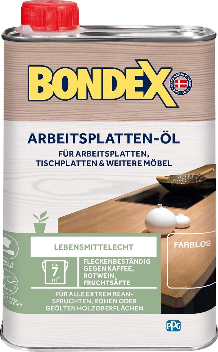 Bondex Werkblad Olie 0,50l | Voedselveilig | Houtolie voor werkbladen | Meubelolie op basis van plantaardige grondstoffen