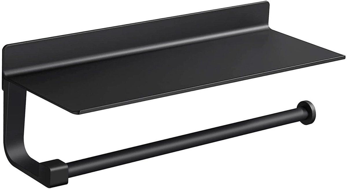 EXCITAT Keukenrolhouder - Aanrecht Organizer - Keukenrolhouder hangend - Wandplank - Zelfklevend - Zwart