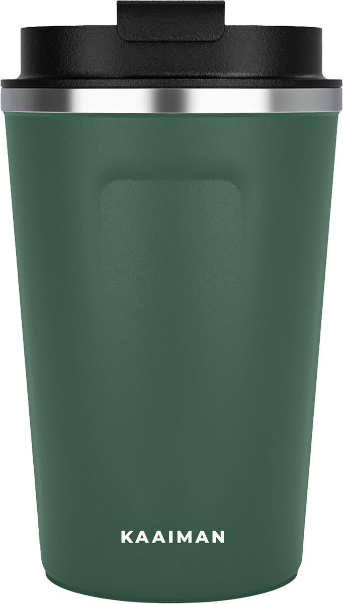 Kaaiman® RVS Thermosbeker - Drinkbeker - Koffie - Thee - Water - Warm en Koud - Travel Mug - Groen - 380ml - Koffiebeker - Theebeker