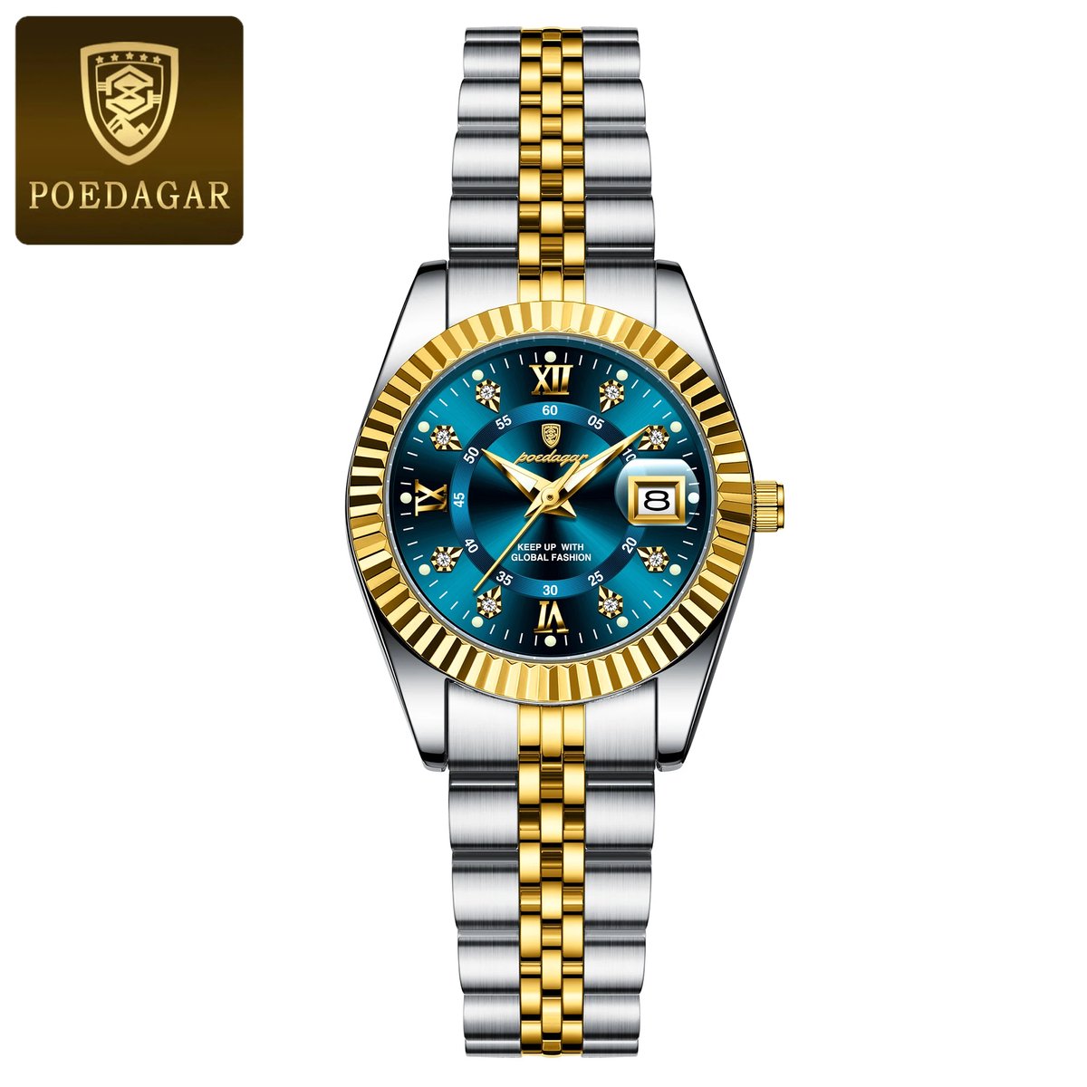 POEDAGAR 780 dameshorloge (Blauw, Zilver Goud) | Rond Dames Polshorloge | Luxe Quartz Horloge | Waterdicht Lichtgevende -Kwarts Horloges RVS Band Met Lichtgevende Wijzers, Datumweergave, Blauwe Wijzerplaat, Perfect Voor Zakelijk En Casual| ⌀ 28mm