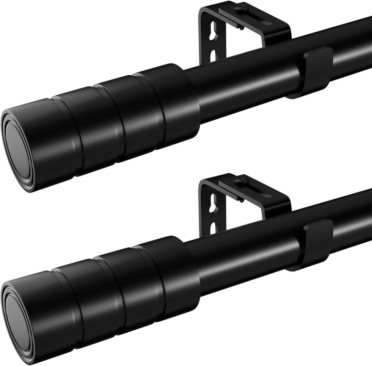 Allecto Plus - Uitschuifbare gordijnroede zwart met beugels - Set gordijnroedes voor woonkamer en slaapkamer - 110-210 cm (2 stuks)