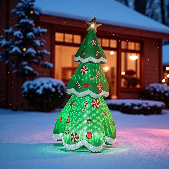 Étoile de Noël gonflable HEM – 240 cm de haut – Avec Siècle des Lumières LED mobiles et soufflerie – Comprend des Chevilles de sol et des Haubans avec sac de rangement HEM