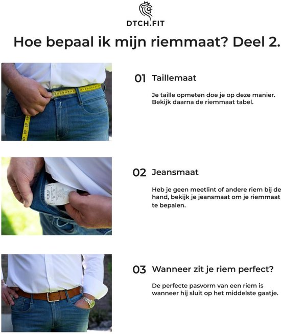 Instructions pour déterminer la taille de la ceinture avec des images de mesure de la taille et du jean.