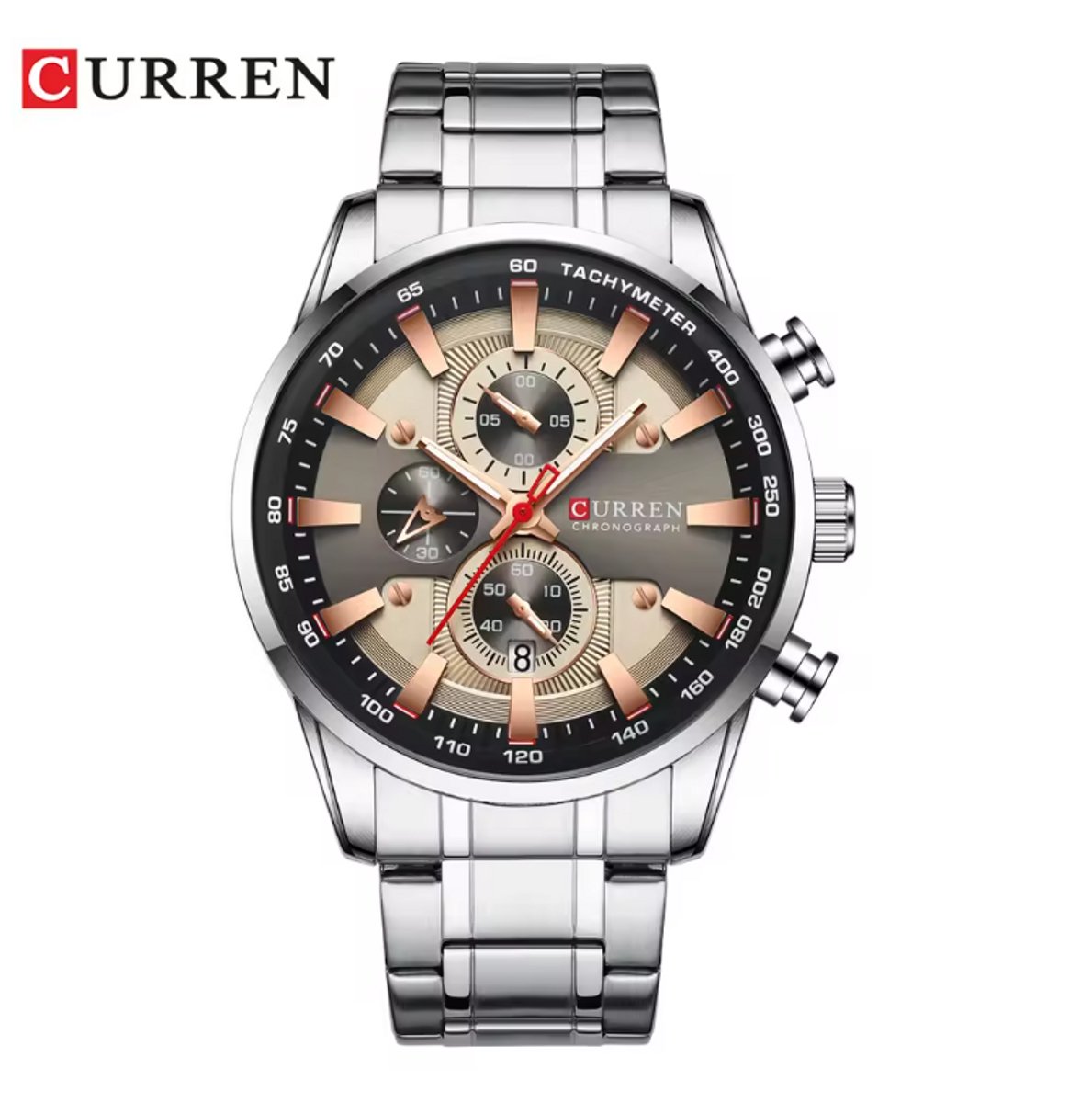 CURREN Horloge H1178 - Zilverkleurig-Zandkleurig - Heren - Quartz - Chronograaf - Stalen Band - Stoer en Luxe