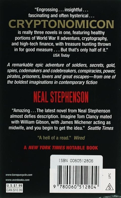 Boek Cryptonomicon van Neal Stephenson. Bevat recensies en ISBN.