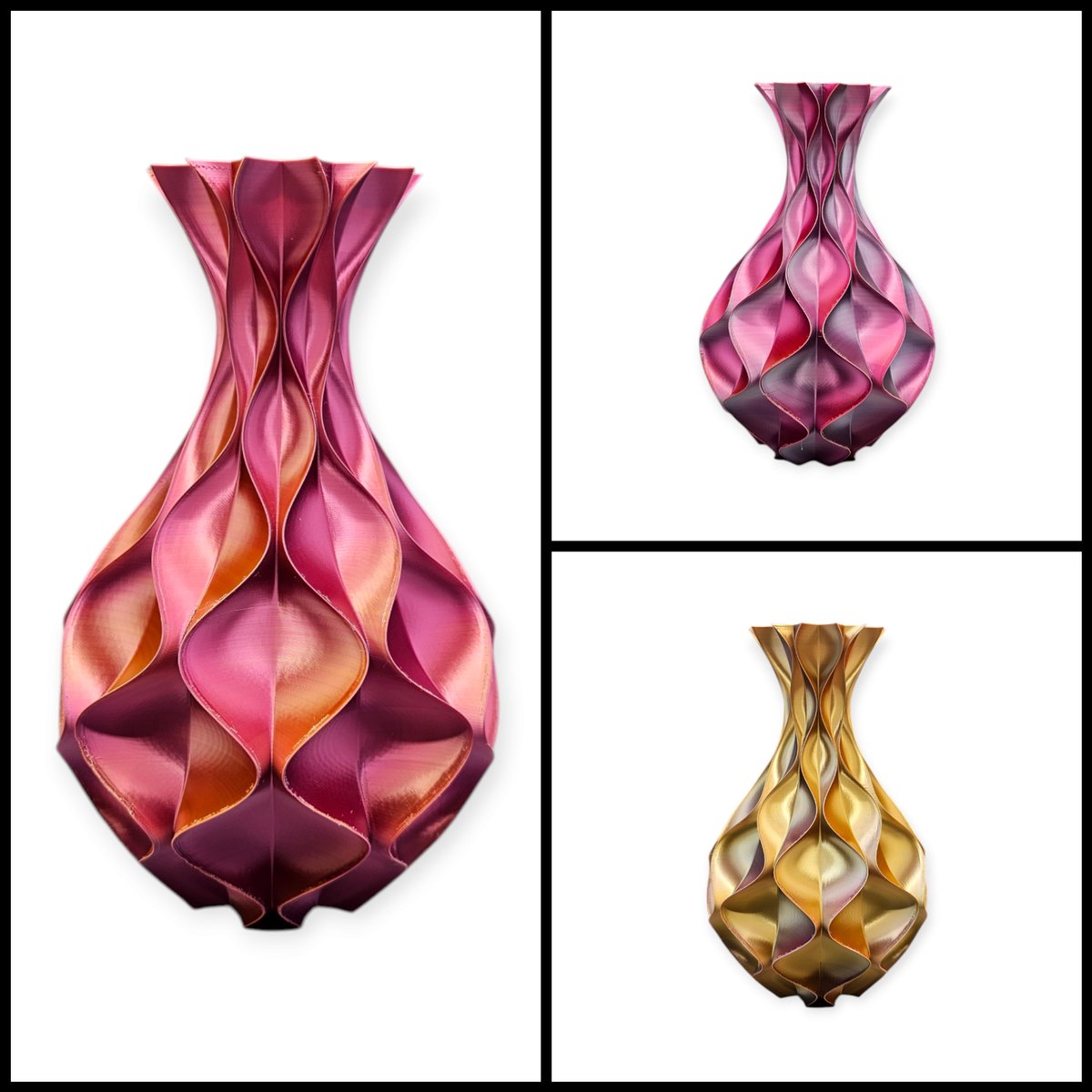 Layerzz - Vaas Wave Elegance - 3-D print - voor droogbloemen en zijdebloemen - modern - kleurrijk - Goud zilver roze