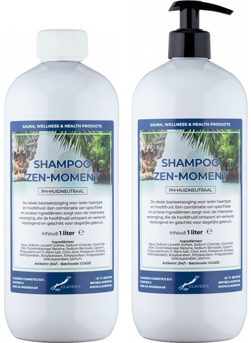 Shampoo Zen Moment - 1 liter - 2 Stuks - met pomp - Voordeelverpakking - Haarverzorging
