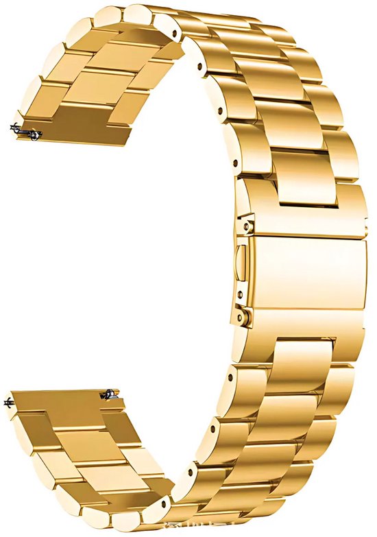 Gouden metalen horlogebandje, gebogen.