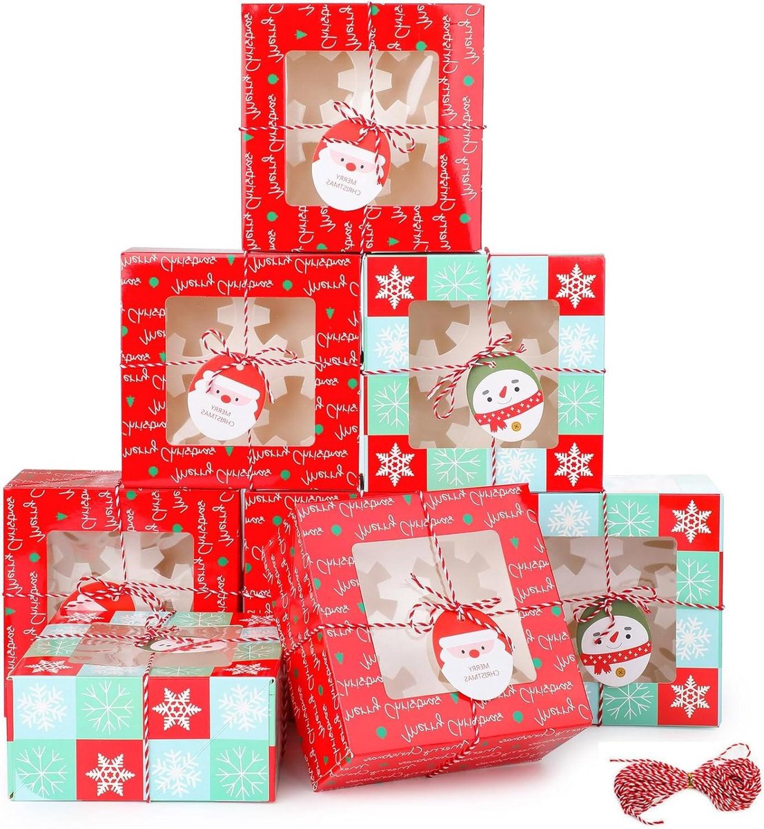 Allecto Plus - 12-Pack Kerst Koekdozen met Venster, Cupcake & Chocolade Traktatiedozen - Voor Vakantie, Thanksgiving & Verjaardagsfeestjes