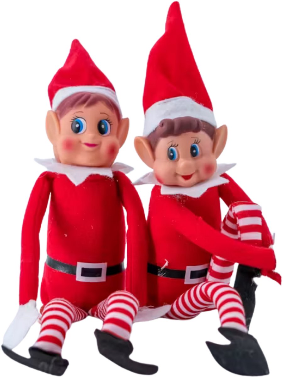 FA-VE Elf On A Shelf - Set van 2 - Elf On The Shelf - Kerstelf - Ca 40cm - Kerst Decoratie - Elf On A Shelf Pop