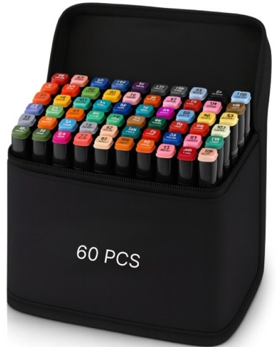 Stiften Voor Volwassenen Touch Twinmarkers Dubbelzijdige Alcohol Stiften – 60 stuks – Dual Tip Markers – Tekenstiften – Kleurstiften – Fineliners – Dikke Dunne Stiften –  Handlettering Kalligrafie Bullet Jounal Dagboek – Kleuren