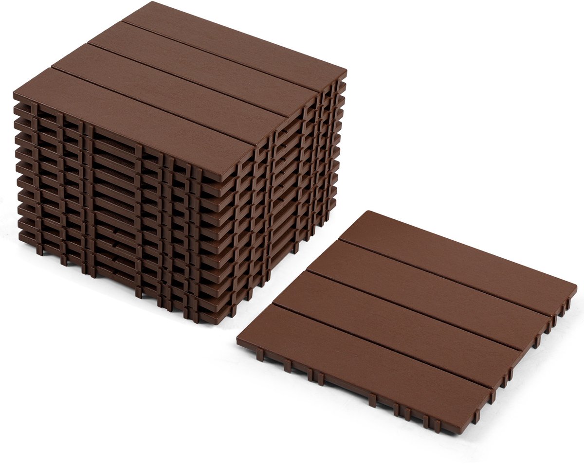 Terrastegels plastic - 22 Stuks 2m² - Makkelijke en Snelle Montage - Tuintegels - 30x30cm - Bruin