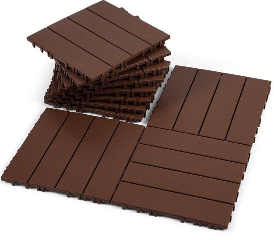 Tectake® Set Tuintegels Tegulas, Wpc In Houtlook - Set Van 22 Terrastegels Grijs